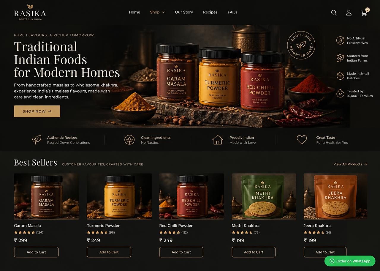 Website design for an Indian food brand