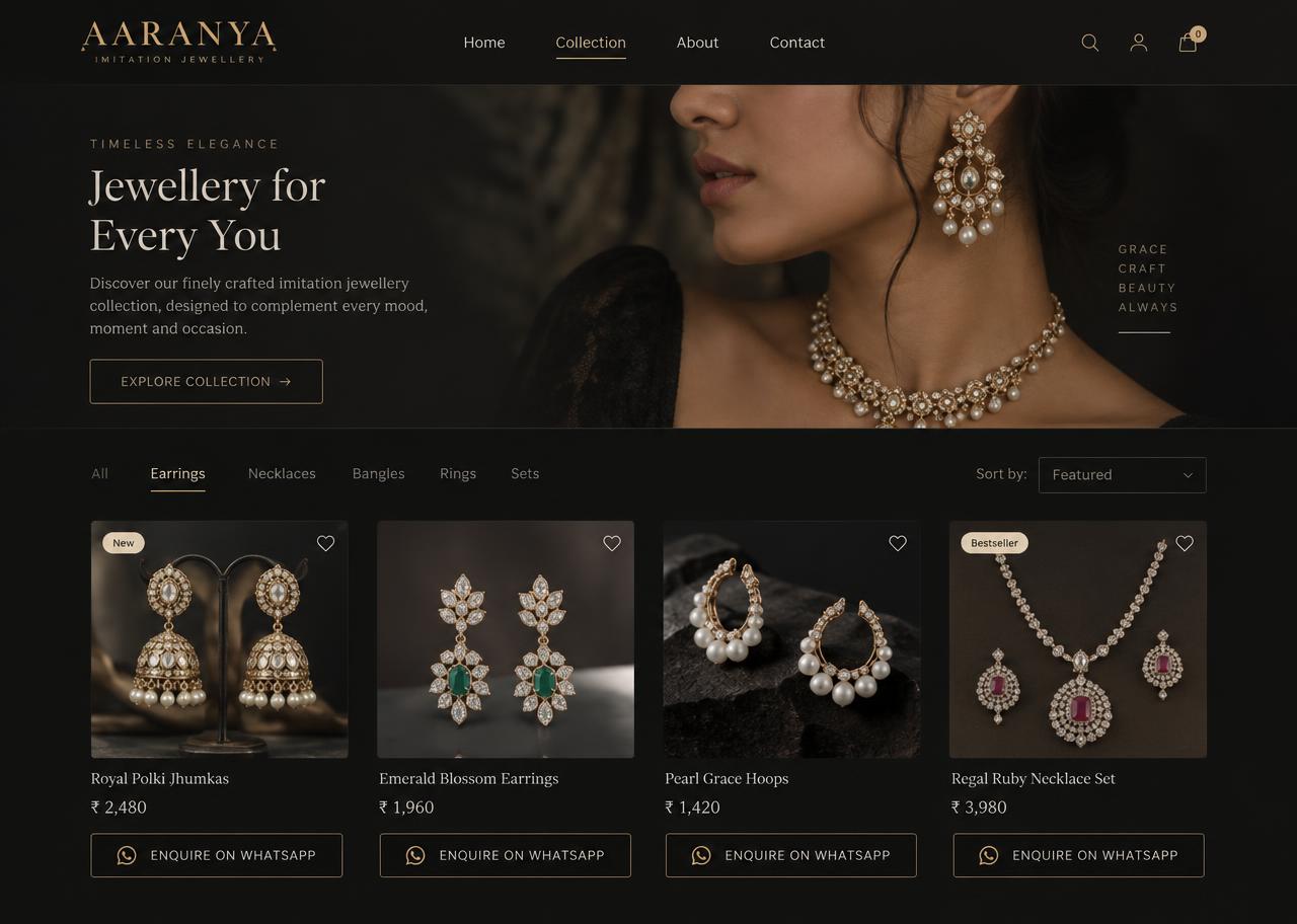 Website design for an imitation jewellery brand